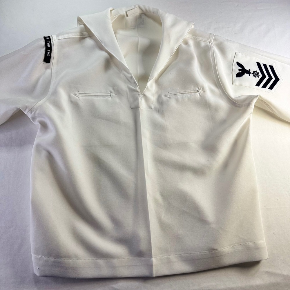 US Navy White Sailor Jumper Petty Officer 1st Class QM Patch Size 48R Vintage